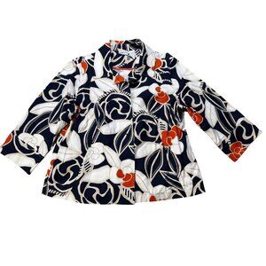 Chicos Womens Floral Print Button-Up Jacket - Navy Red & White - Size Large